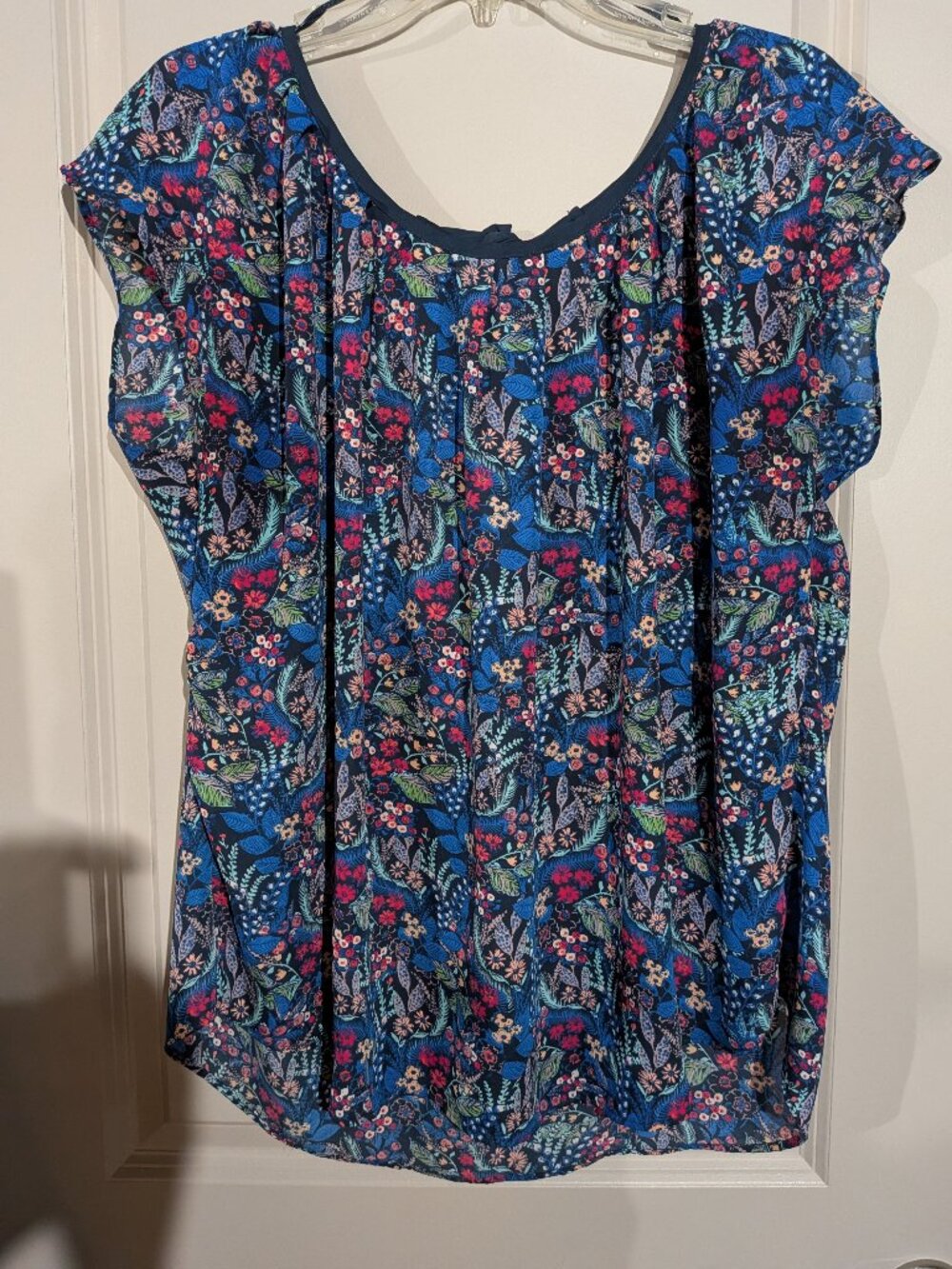 Women's Lauren Conrad Top with Capped Sleeves Back Tie Bow Multicolor XL